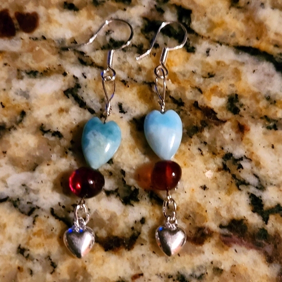 New handmade Dominican larimar heart earrings - Picture 1 of 7